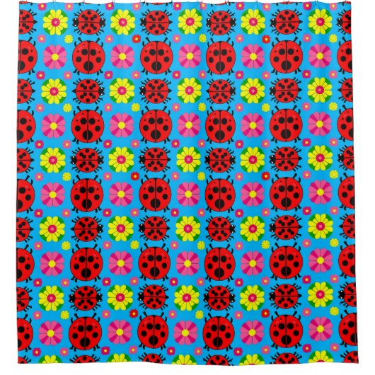 farbenfrohe Ladybugs und Blume Duschvorhang (Vorderseite)
