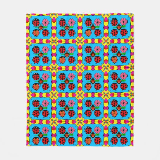 farbenfrohe Ladybugs und Blume Fleecedecke (Vorderseite)
