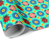 farbenfrohe Ladybugs und Blume Geschenkpapier (Rolleneckpunkt)