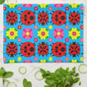 farbenfrohe Ladybugs und Blume Geschirrtuch (Gefaltet)