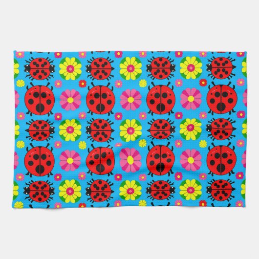 farbenfrohe Ladybugs und Blume Geschirrtuch (Horizontal)