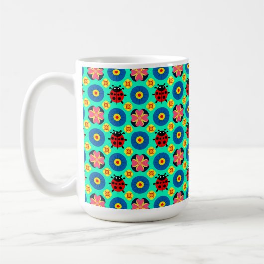 farbenfrohe Ladybugs und Blume Kaffeetasse (Links)