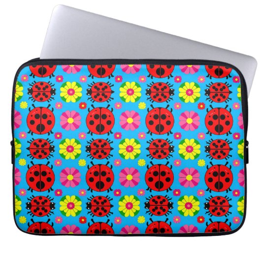 farbenfrohe Ladybugs und Blume Laptopschutzhülle (Vorderseite)