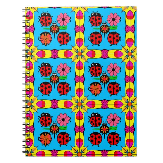 farbenfrohe Ladybugs und Blume Notizblock (Vorderseite)