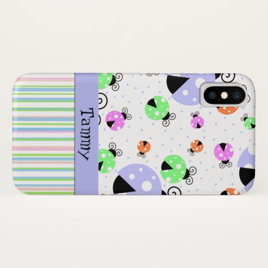Farbenfrohe Ladybugs und Streifen Case-Mate iPhone Hülle (Rückseite (Horizontal))