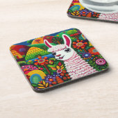 Farbenfrohe Lama umgeben von Blume Getränkeuntersetzer (Linke Seite)