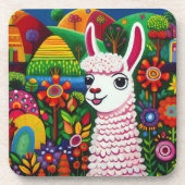 Farbenfrohe Lama umgeben von Blume Getränkeuntersetzer (Vorderseite)
