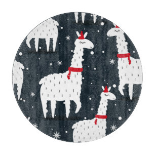 Farbenfrohe Lamas: Nahtloses Tiermotiv mit Schnee. Schneidebrett