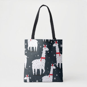 Farbenfrohe Lamas: Nahtloses Tiermotiv mit Schnee. Tasche