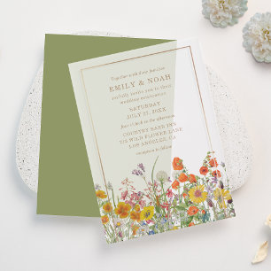 Farbenfrohe Ländliche Wildblumen-Hochzeit Pergament Einladungen