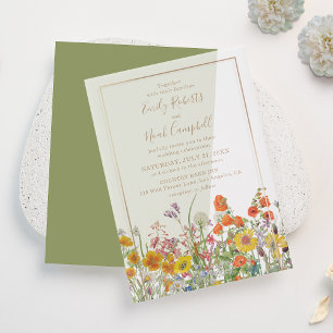 Farbenfrohe ländliche Wildblumenhochzeit Pergament Einladungen