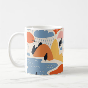 Farbenfrohe Landschaft, Berge, Seen, nahtlos. Kaffeetasse