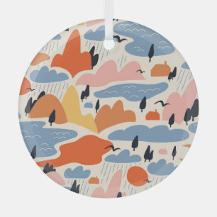Farbenfrohe Landschaft, Berge, Seen, nahtlos. Ornament Aus Glas