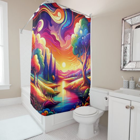 Farbenfrohe Landschaft Duschvorhang (Beispiel)