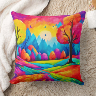 Farbenfrohe Landschaft im traumhaften Kunststil Kissen