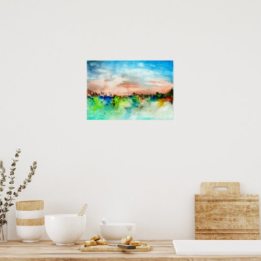 Farbenfrohe Landschaft Wasserfarbe Printmedien Poster (Küche)
