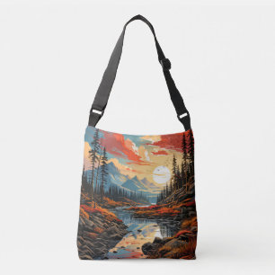 Farbenfrohe Landschaftliche Herbstlandschaft Illus Tragetaschen Mit Langen Trägern