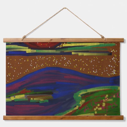 Farbenfrohe Landschaftsbrücke Kunstwerk Wandteppich Mit Holzrahmen (Vorne)