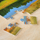 Farbenfrohe Landschaftsgebirge Gelbwald Puzzle (Seite)