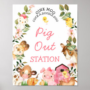 Farbenfrohe Landtiere Rosa Stall Geburtstagsparty Poster