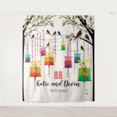 Farbenfrohe Lanterns Tree Birds Chinesische Hochze Wandteppich (Vorderseite)