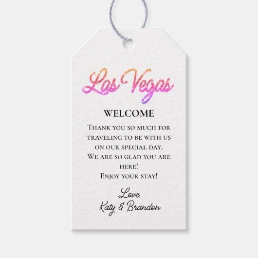 Farbenfrohe Las Vegas Glitzern Wedding Willkommen Geschenkanhänger (Vorderseite)