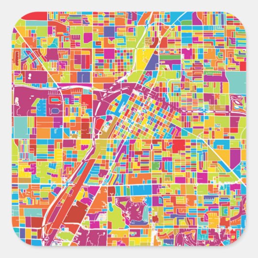 Farbenfrohe Las Vegas, Nevada Karte Quadratischer Aufkleber (Vorderseite)