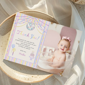 Farbenfrohe Lass uns feiern Kinder Geburtstagsfoto Dankeskarte