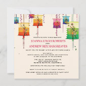 Farbenfrohe Laternenpfeifer Kirschbaum Vögel Frühj Einladung (Rückseite)