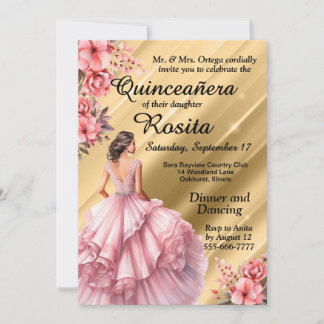 Farbenfrohe Latino Girls 15. Geburtstag Quinceaner Einladung