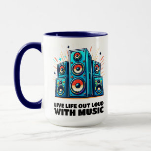 Farbenfrohe Lautsprecher Live Life Out mit Musik Tasse