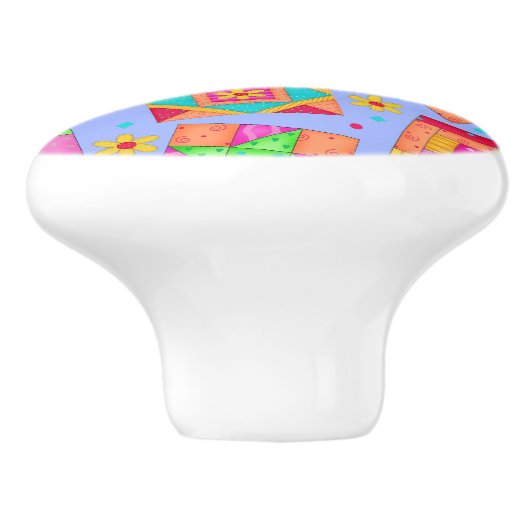 Farbenfrohe Lavender Quilt Patchwork Block Kunst Keramikknauf (Seitenansicht)