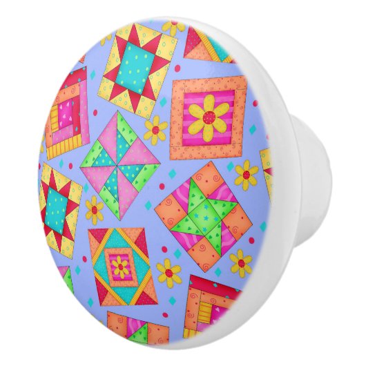 Farbenfrohe Lavender Quilt Patchwork Block Kunst Keramikknauf (Rechts)
