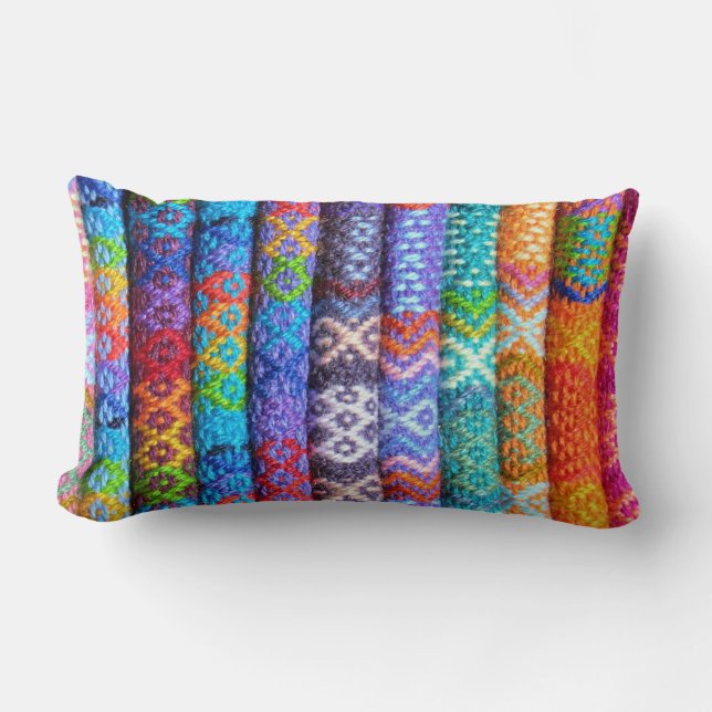 Farbenfrohe Layered Woven Fabric Look Boho Lendenkissen (Vorderseite)