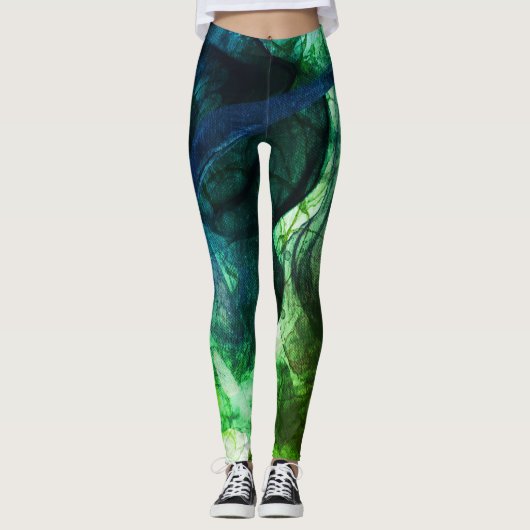 Farbenfrohe Lebende Moderne Grün Abstrakt Leggings (Vorderseite)