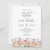 Farbenfrohe, lebendige Aquarellquelle Wildblumen Einladung (Vorderseite)