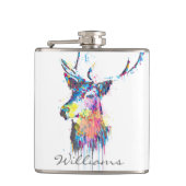 farbenfrohe, lebendige Aquarelltöne Spritzer Hirsc Flachmann (Vorderseite)