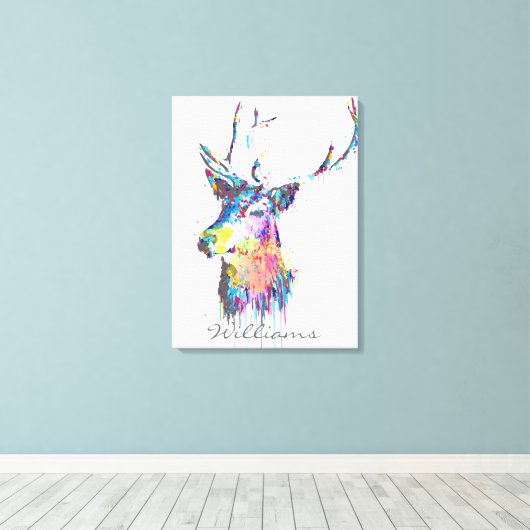 farbenfrohe, lebendige Aquarelltöne Spritzer Hirsc Leinwanddruck (Insitu (Holzboden))