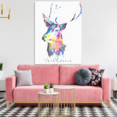 farbenfrohe, lebendige Aquarelltöne Spritzer Hirsc Leinwanddruck (Insitu (Wohnzimmer))