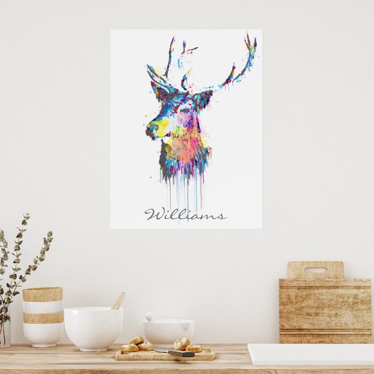 farbenfrohe, lebendige Aquarelltöne Spritzer Hirsc Poster (Küche)