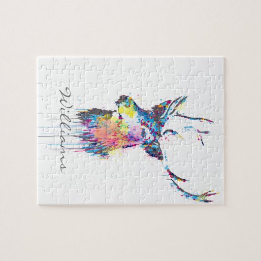 farbenfrohe, lebendige Aquarelltöne Spritzer Hirsc Puzzle (Horizontal)