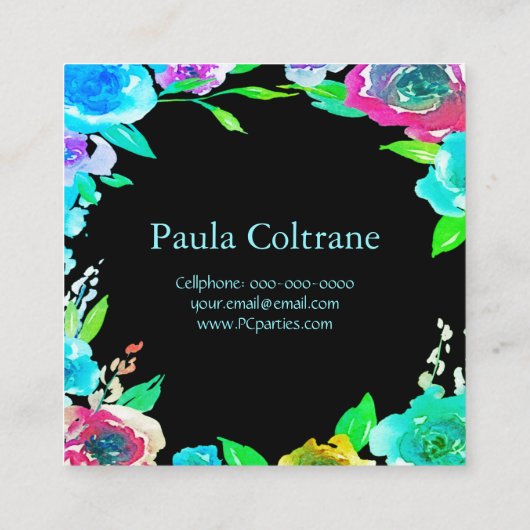 Farbenfrohe, lebendige Blooms für Berufliche Grüße Quadratische Visitenkarte (Rückseite)