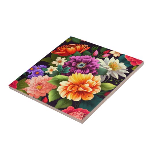 Farbenfrohe lebendige Blume Fliese (Seite)