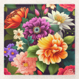 Farbenfrohe lebendige Blume Glasuntersetzer