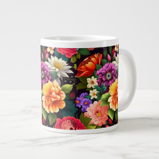 Farbenfrohe lebendige Blume Jumbo-Tasse (Vorderseite Rechts)