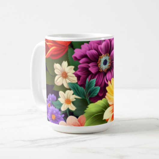 Farbenfrohe lebendige Blume Kaffeetasse (Vorderseite Links)