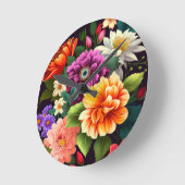 Farbenfrohe lebendige Blume Runde Wanduhr (Winkel)