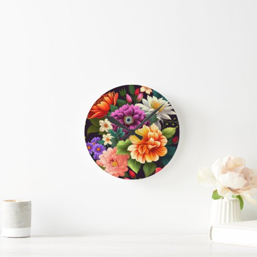 Farbenfrohe lebendige Blume Runde Wanduhr (Zuhause)