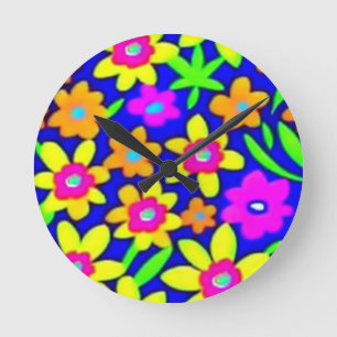 Farbenfrohe lebendige Blume Runde Wanduhr