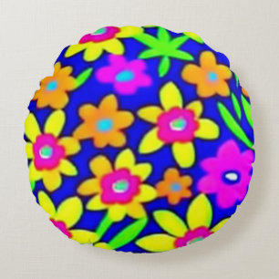 Farbenfrohe lebendige Blume Rundes Kissen